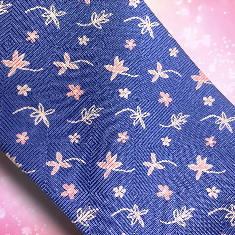 Vintage Y2K Paul Smith Blue Pink Tiny Mod Floral Neck Tie Necktie 100% Silk